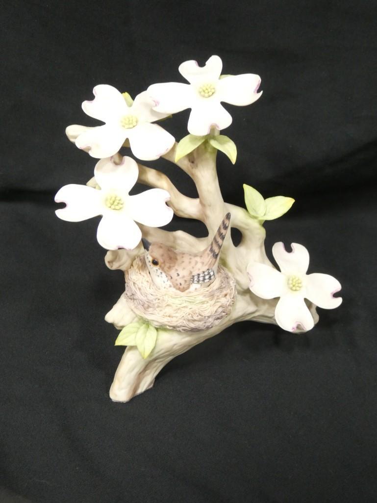 Cybis Porcelain Figurine Bird in a Nest with Flowers: Cybis Porcelain Figurine Bird in a Nest with Flowers