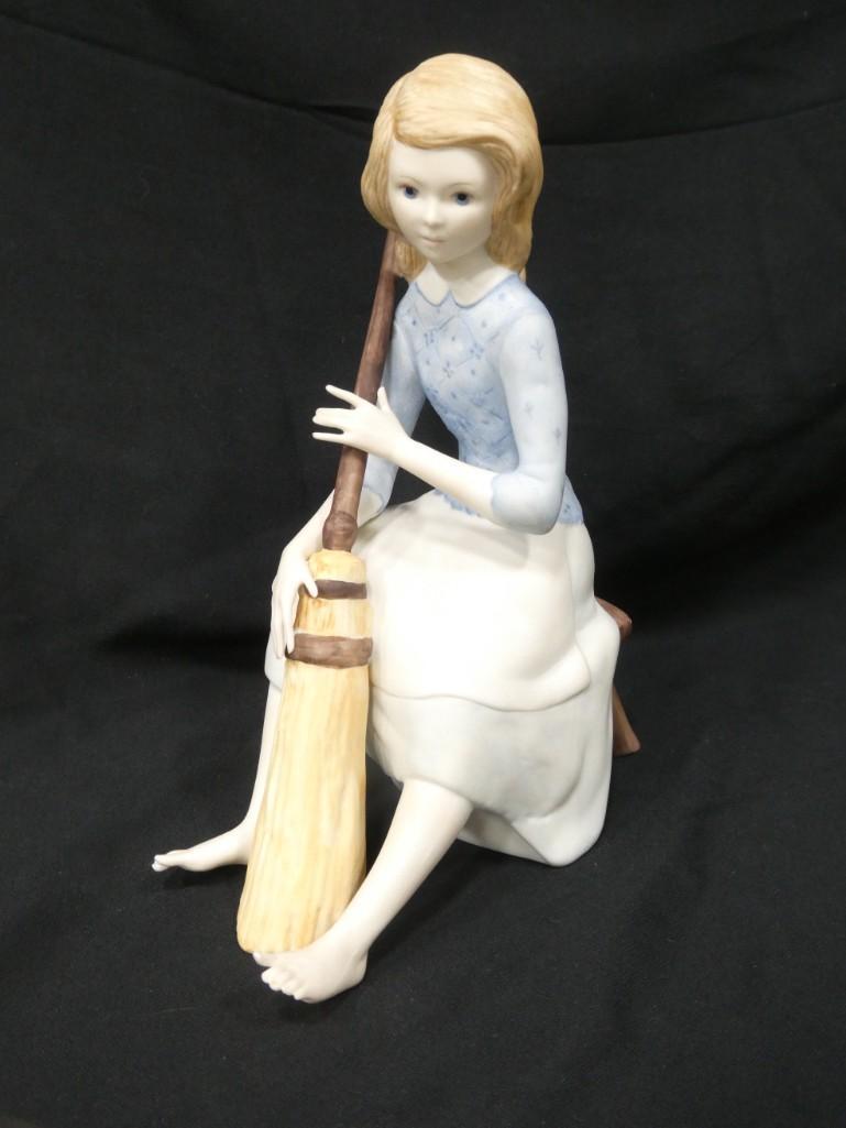 Cybis Porcelain Figurine Lady with a Broom: Cybis Porcelain Figurine Lady with a Broom