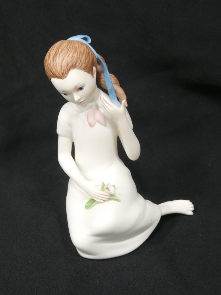Cybis Porcelain Figurine Girl Sitting with a Flower: Cybis Porcelain Figurine Girl Sitting with a Flower