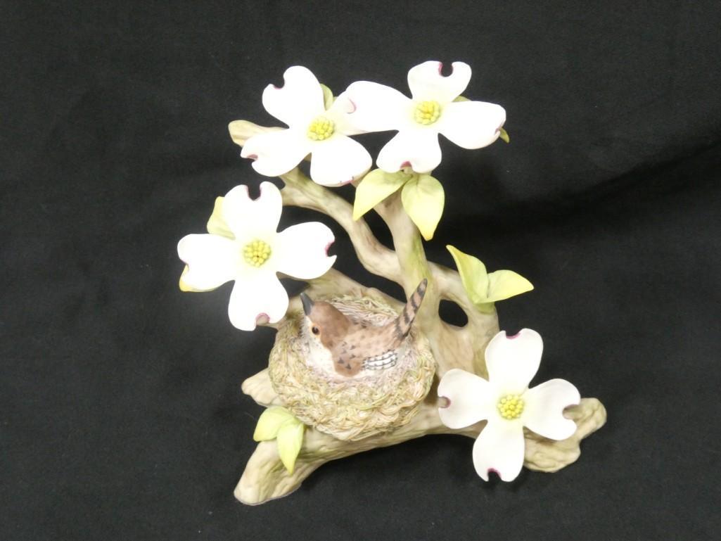 Cybis Porcelain Figurine Bird in a Nest with Flowers: Cybis Porcelain Figurine Bird in a Nest with Flowers