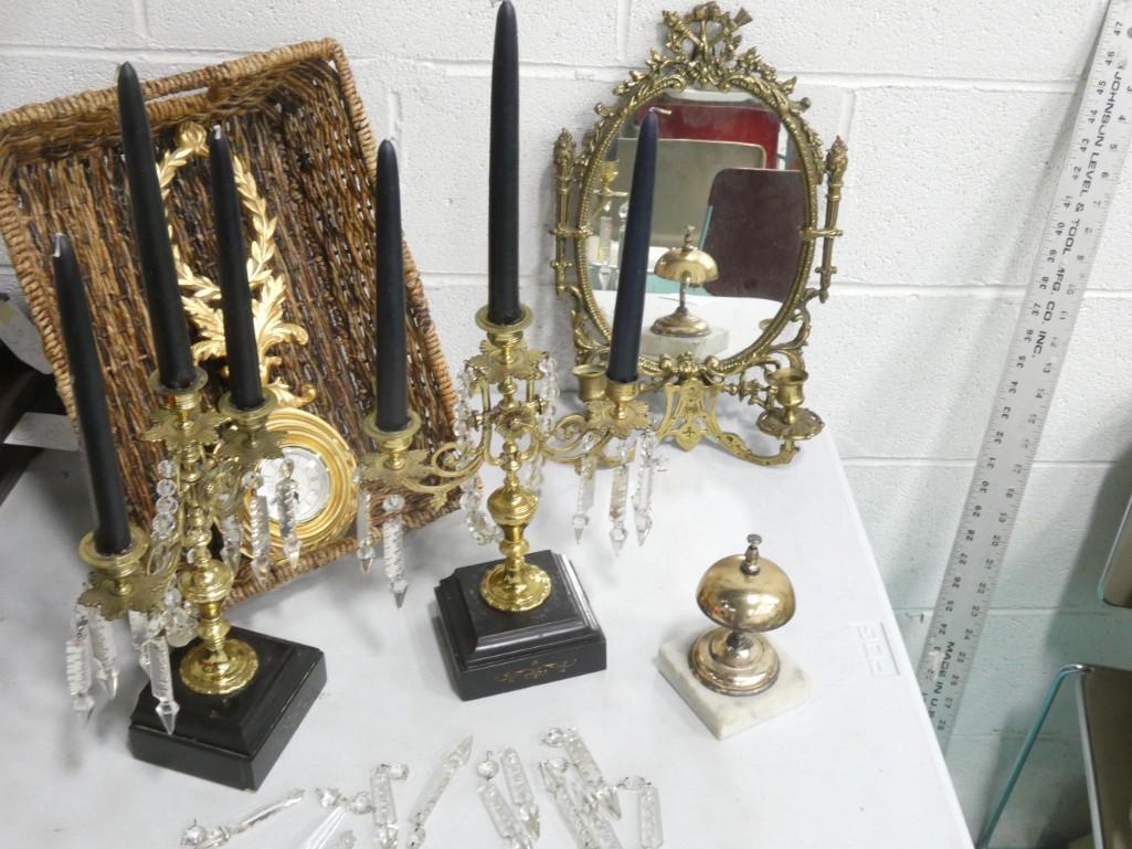 Vintage Hollywood Regency Items incl Mirror, Pair of Candelabra, Clock, Hotel Bell (1 of 3)