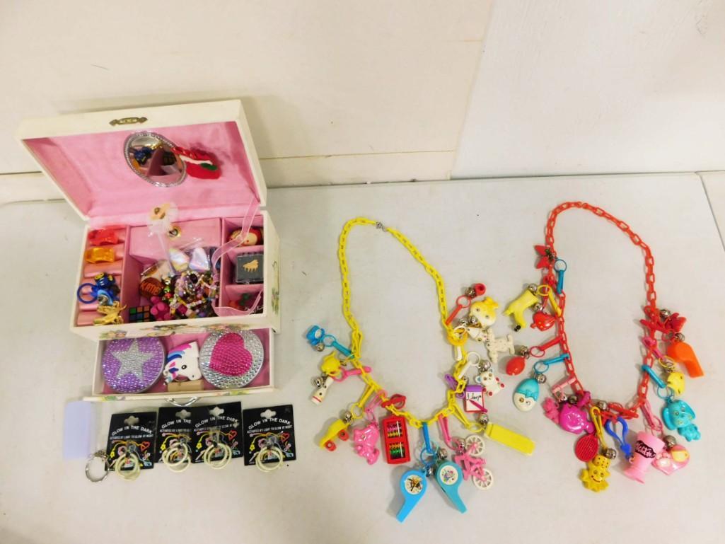2 Vtg 1980s Plastic Clip-On Charms & Bells, Necklaces, & Kid's Jewelry Box Lot (1 of 9)