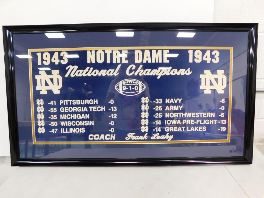 Original 1943 Notre Dame Championship Banner Framed: Original 1943 Notre Dame National Championship Banner Framed . Coach was Francis William Leahy 41" x 23 1/2"