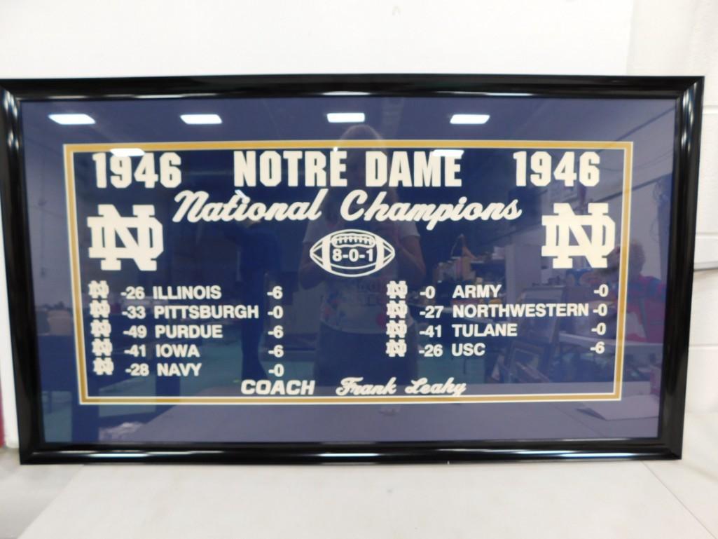 Original 1946 Notre Dame National Championship Banner Framed . Coach