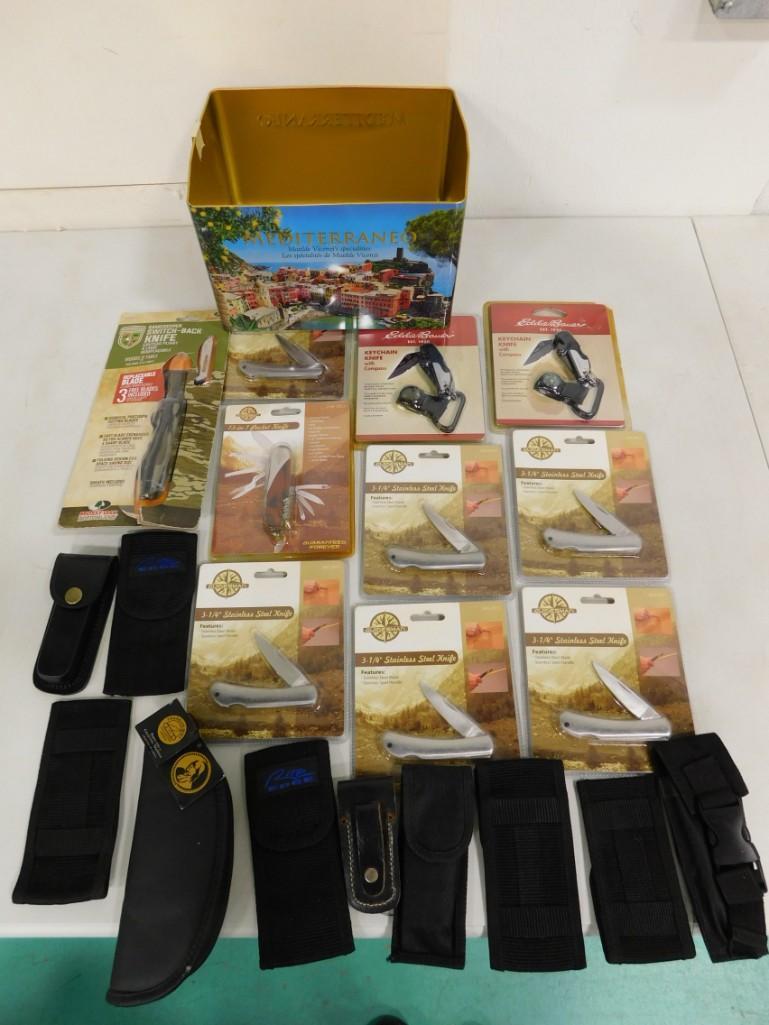 Knife Lot including many new in package pocket knives, sheaths, Eddie Bauer, Guidesman, etc. (1 of 5)