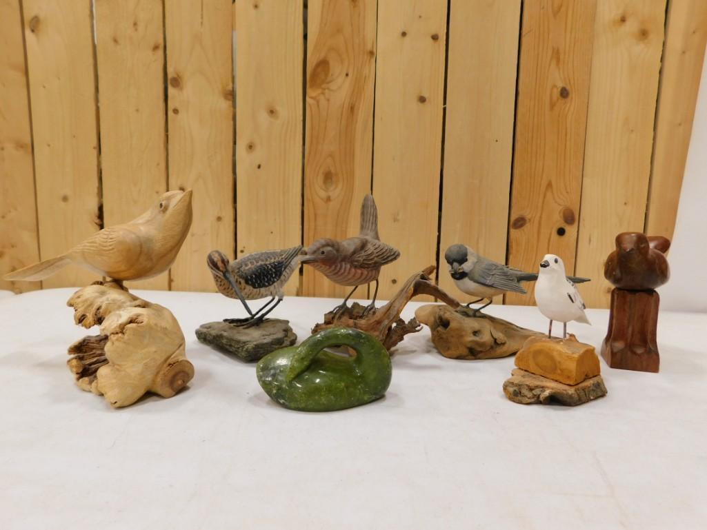 7 Bird Figures incl Carved Stone, Carved Wood, etc (1 of 6)