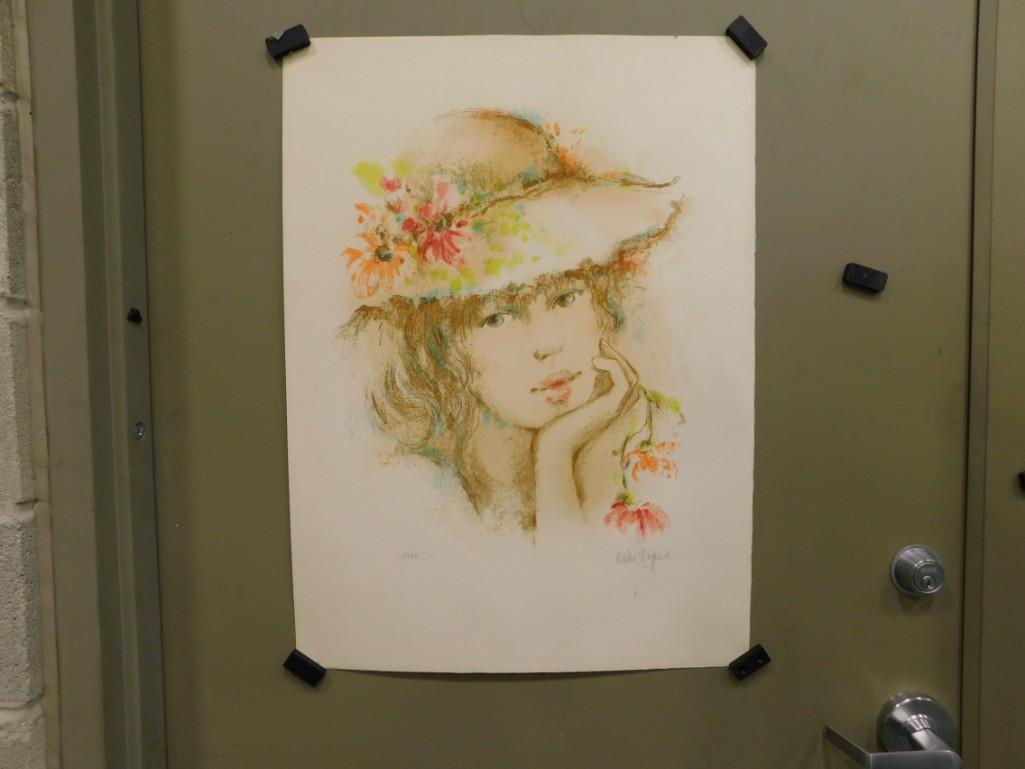 Colette Darfeuil Pencil Signed Print Lady with Hat 1 / 225 (1 of 3)