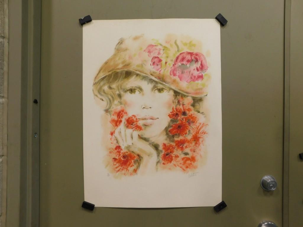 Colette Darfeuil Pencil Signed Print Lady with Hat 22 / 250 - measures roughly 22 x 30" (1 of 3)