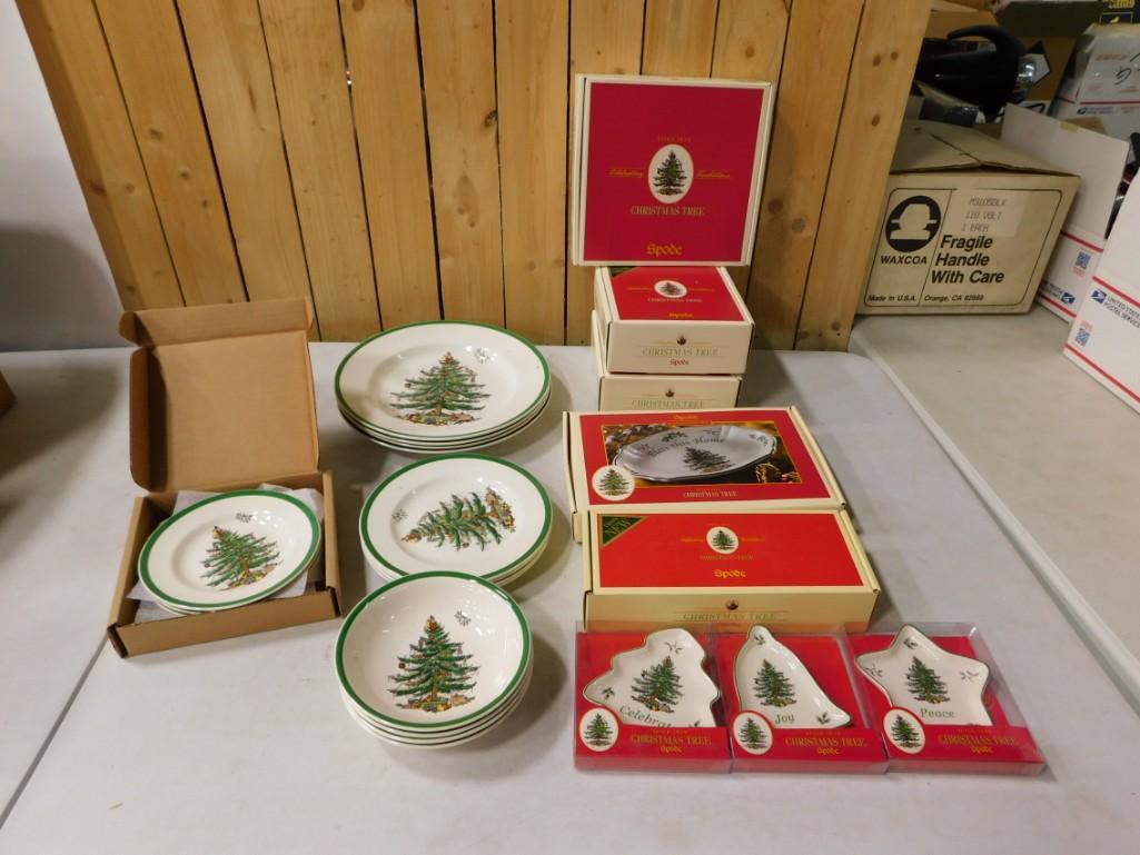 Spode Christmas Tree China incl 8.5" Rectangular Tray, 6" Revere Bowl, Plates, (1 of 4)