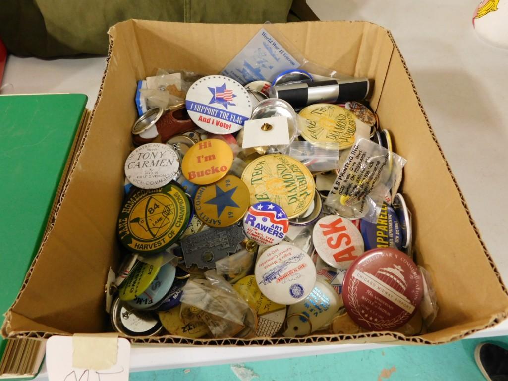 Large Box full of vintage pins including some political buttons (1 of 4)