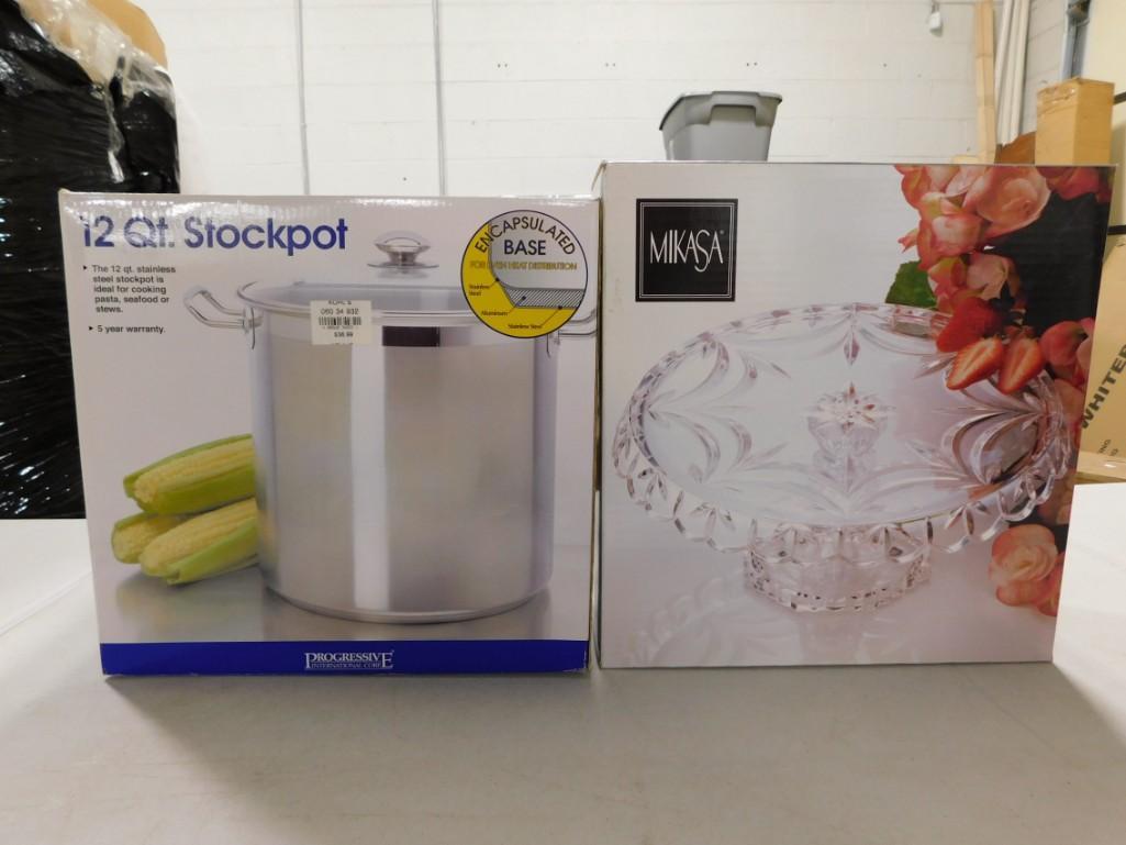 12 QT Stockpot and a Mikasa Cake Stand both New in Box: 12 QT Stockpot and a Mikasa Cake Stand both New in Box