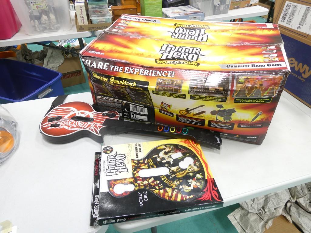 Xbox 360 Lot incl Aerosmith Guitar, Motley Crue Face Plate, Sealed Guitar Hero World Tour Complete B (1 of 9)