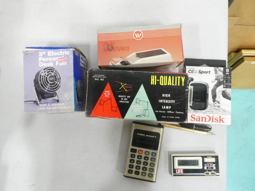 Vintage Office Lot incl High Intensity Lamp, Mini Fan, Calculator, MP3 Player, Tape Dispenser: Vintage Office Lot incl High Intensity Lamp, Mini Fan, Calculator, MP3 Player, Tape Dispenser