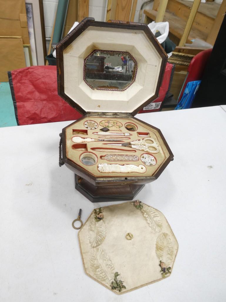 Antique Carved Mother of Pearl Beauty Manicure Set in Antique Wood Box (1 of 11)