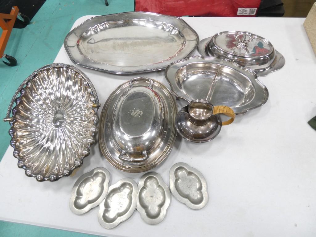 Silver Plate and Pewter Lot incl 1929 Denmark Just Anderson Ashtrays, Silver Plated Serving Dish, et (1 of 7)