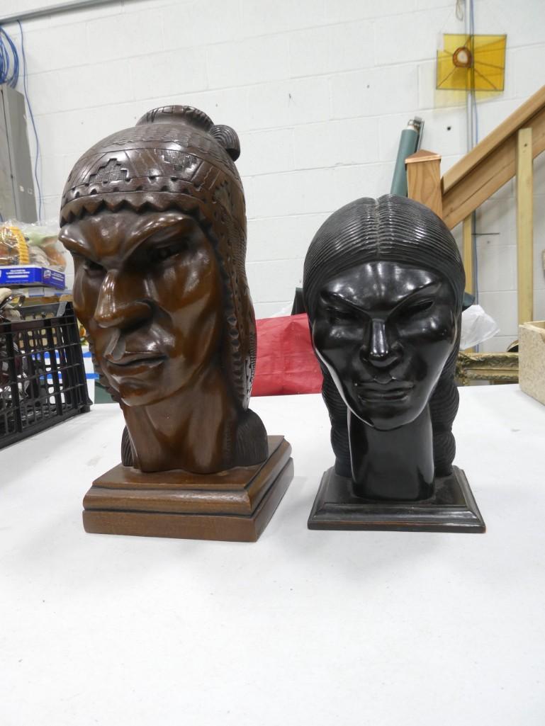 2 Carved Wood Tribal Style Heads 1 Signed E Ramirez, the Other is Unsigned (1 of 7)