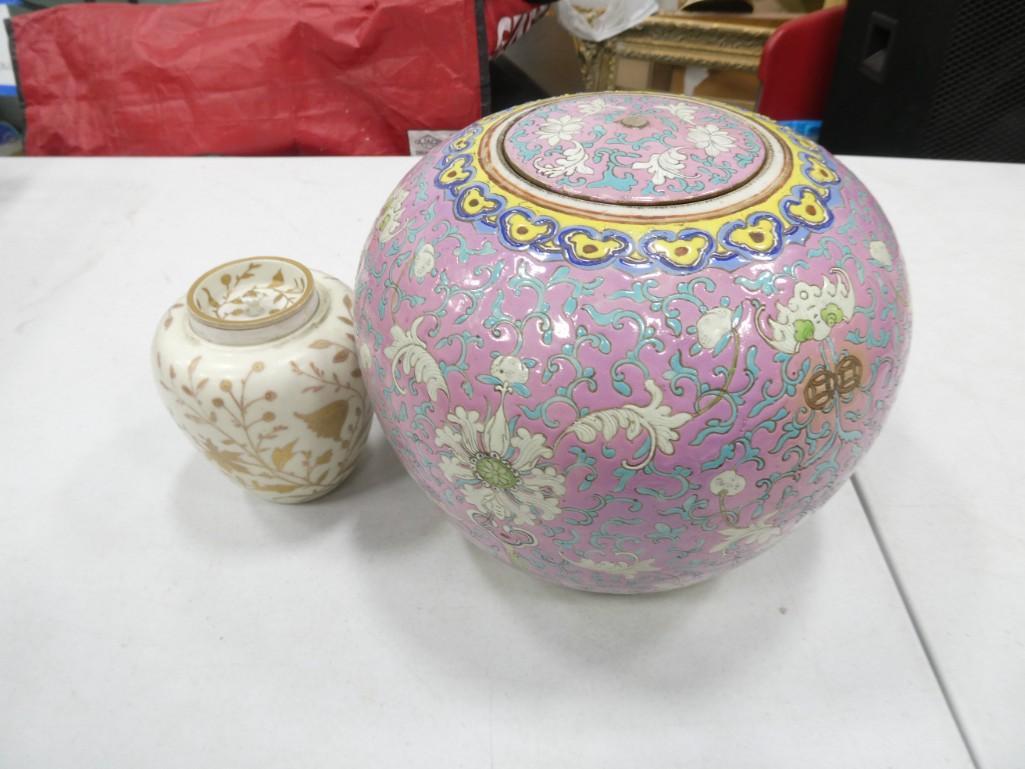 Asian Style Ceramic Vase with Lid and Porcelain Ginger Jar (1 of 6)