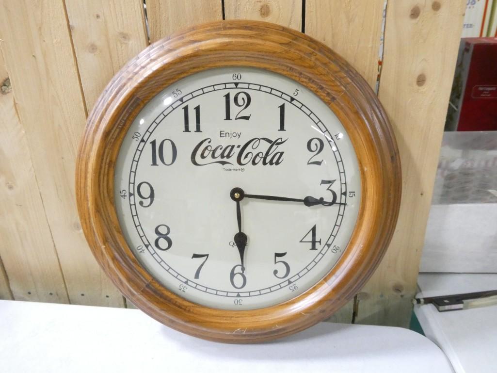 Coca Cola Wall Clock with Wood Frame 16" in Diameter (1 of 3)