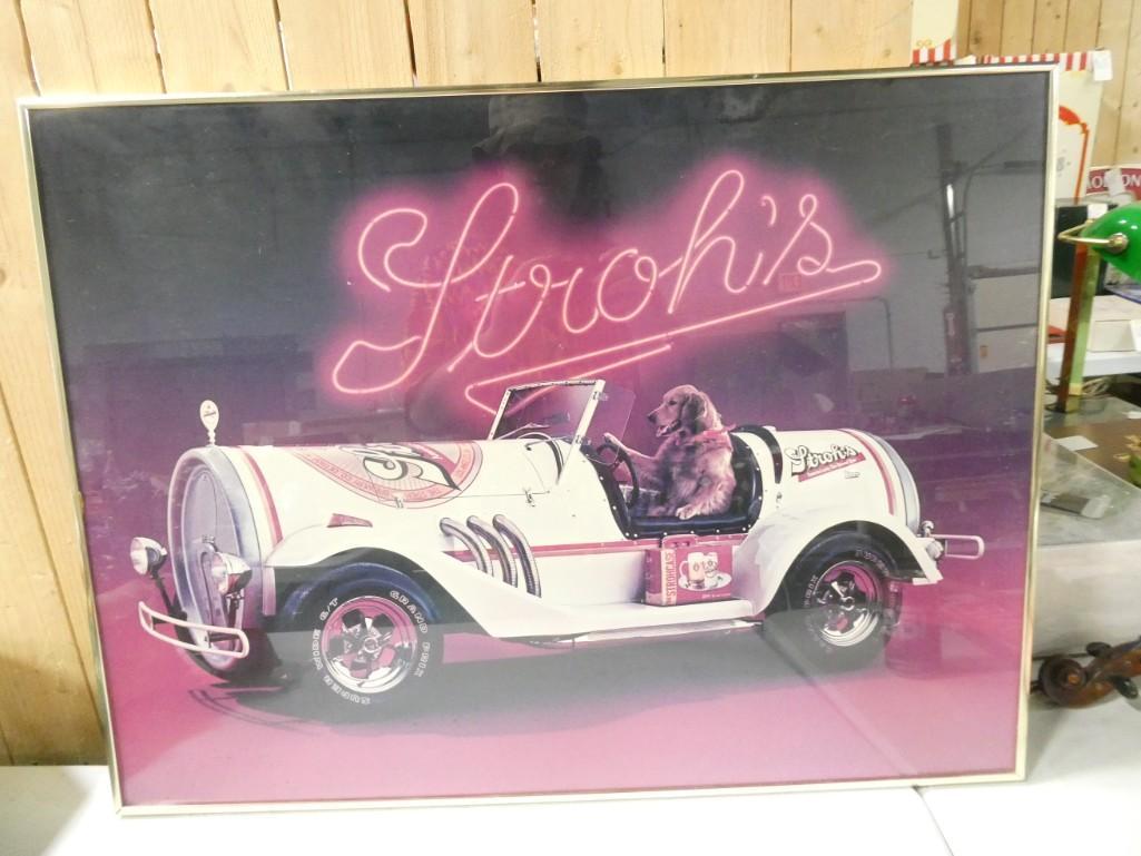 Vintage Stroh's Framed Poster Dog Driving a Stroh's Can Racecar (1 of 5)