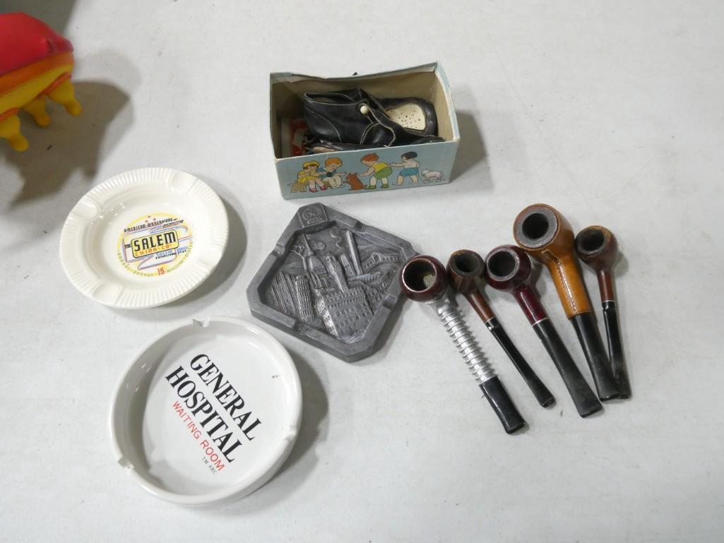 Lot of Smalls incl General Hospital Ashtray, 5 Pipes, Baby Shoes, etc (1 of 9)