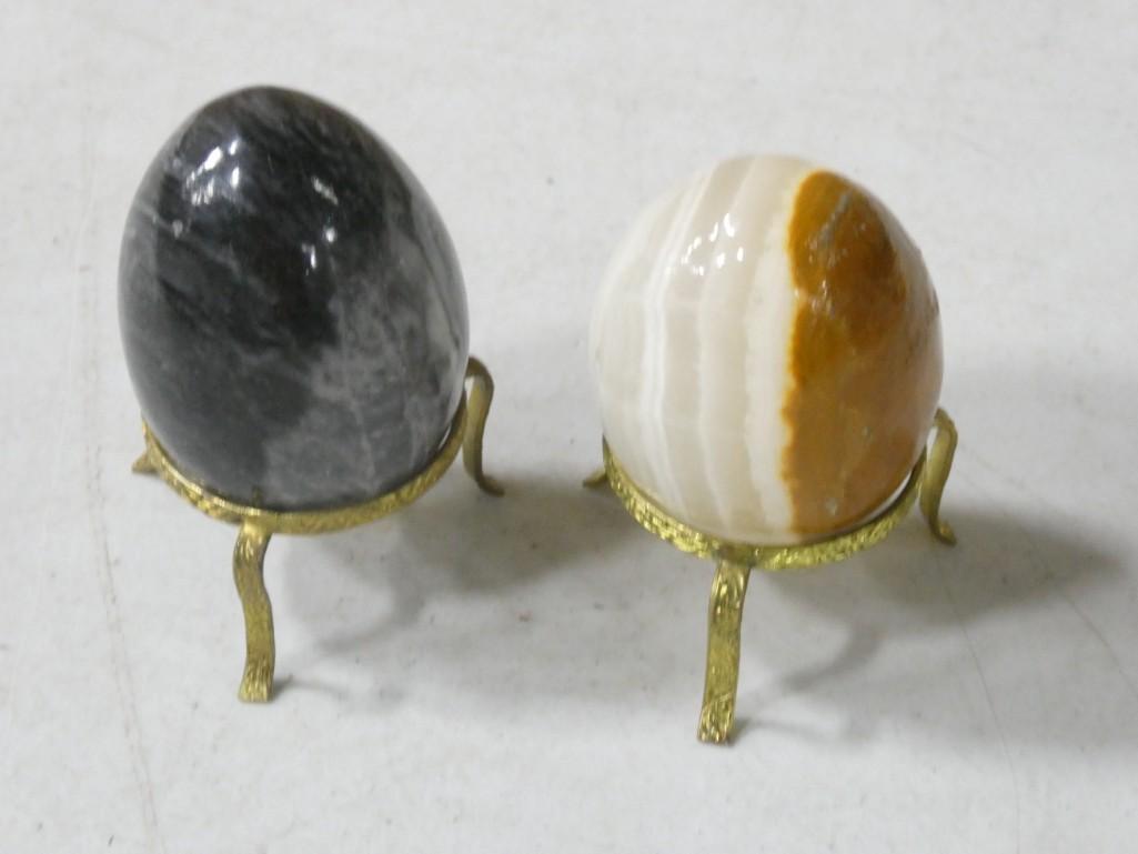 2 Polished Stone Eggs on Stands (1 of 4)
