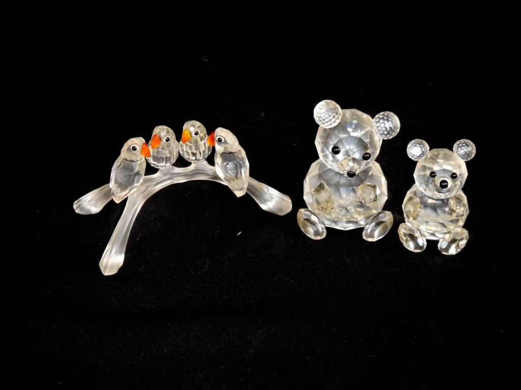 2 Swarovski Crystal Bears and 4 Parrots on a Branch (1 of 5)