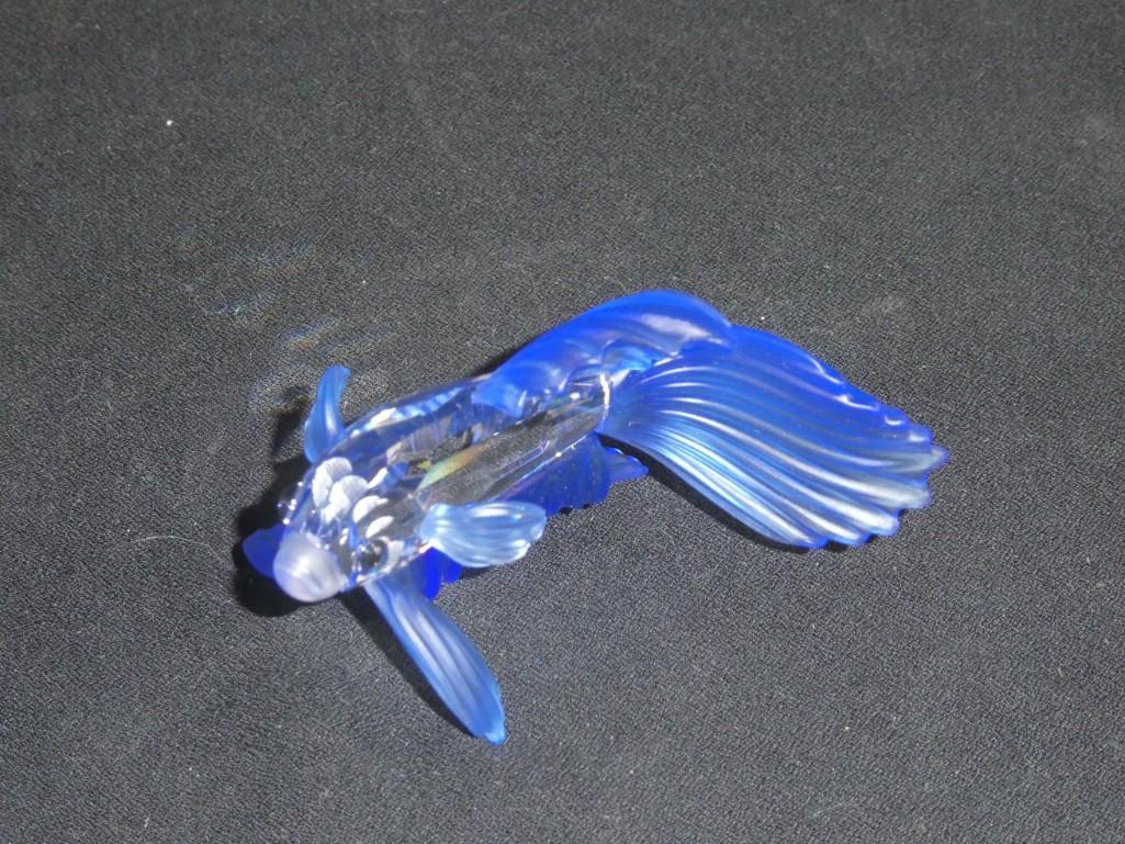 Large Swarovski Siamese Fighting Fish in Blue with Original Box and Packaging 3" Long 2" tall (1 of 7)