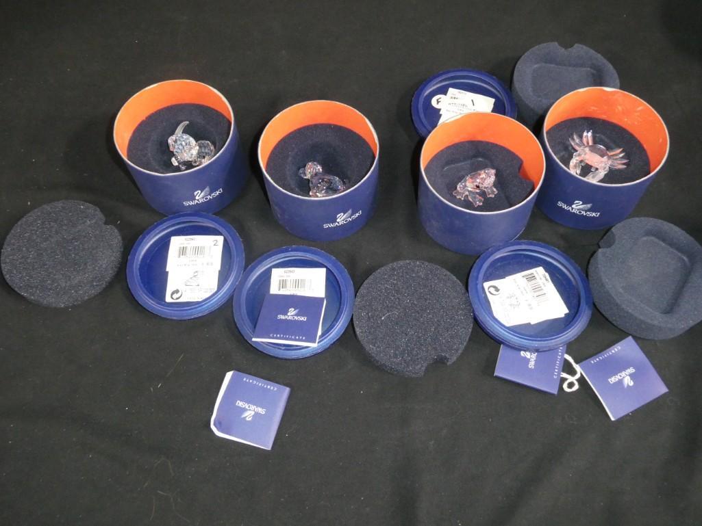 4 Swarovski Crystals incl 2 Zodiac Dogs, 1 Crab, 1 Frog with Original Boxes and Packaging (1 of 9)