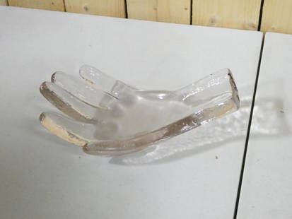 Eva Englund (Swedish, 1937-1998) for Pukeberg Glasbruk Clear Glass Hand Dish: Eva Englund (Swedish, 1937-1998) for Pukeberg Glasbruk Clear Glass Hand Dish