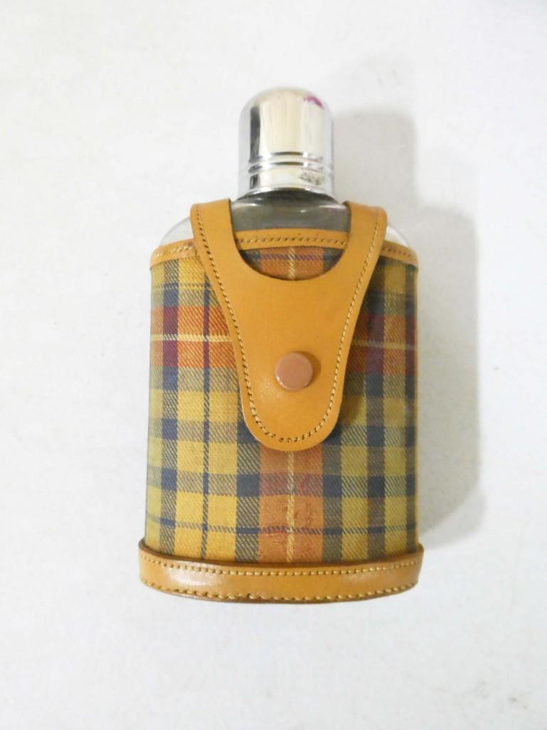 English Great Rex Plaid Vinyl and Leather Flask (1 of 4)