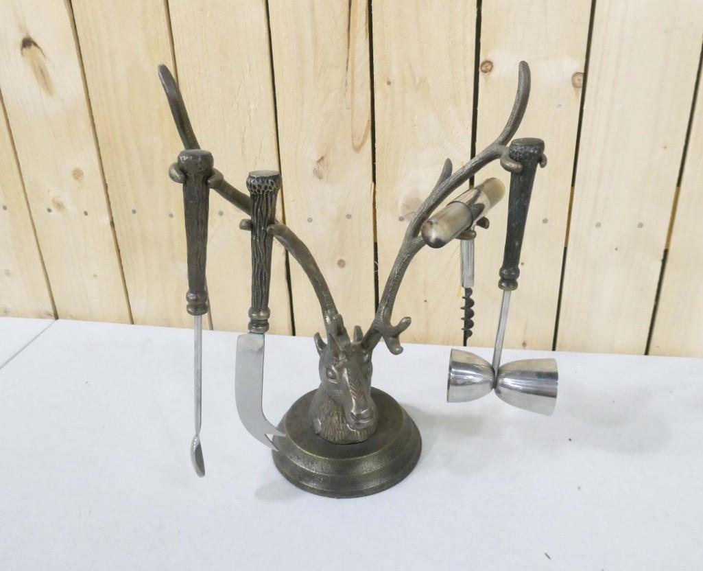 Metal Deer's Head Form Bar Tool Set and Horn Corkscrew (1 of 6)