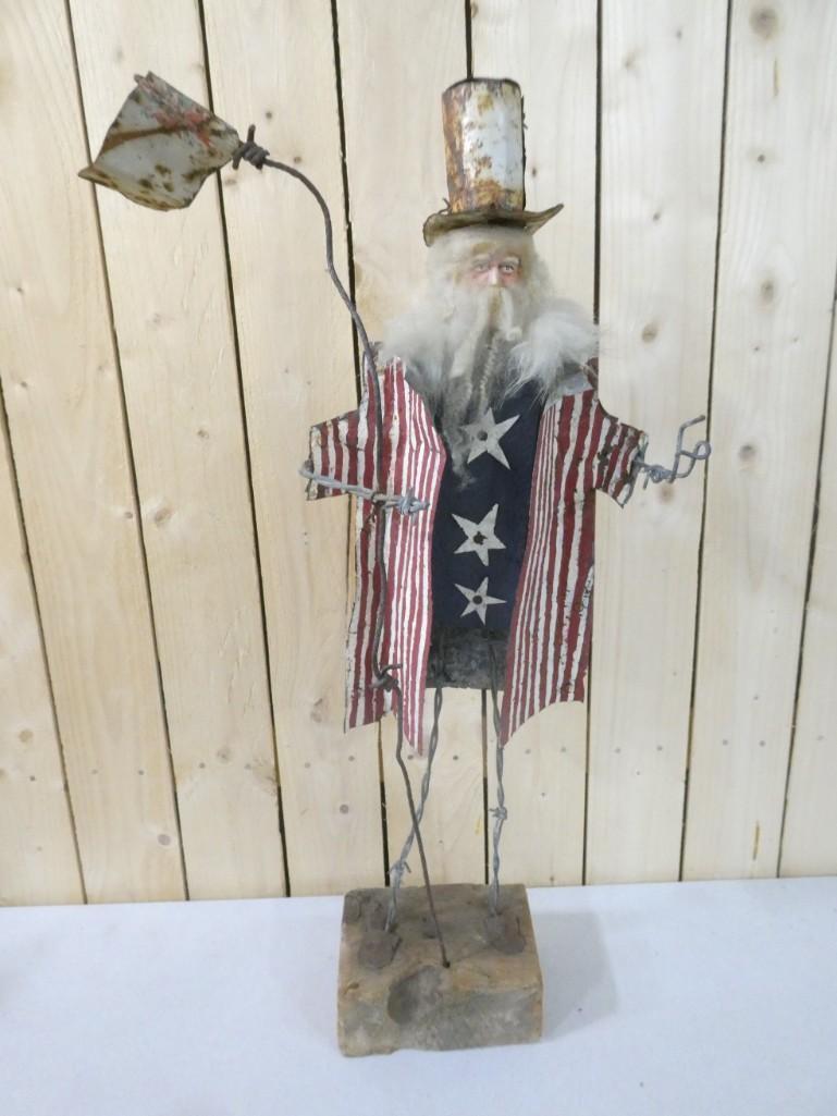 Marcia and Bill Fink Mixed Media Assemblage Sculpture of Uncle Sam Signed and Dated 1990 (1 of 7)