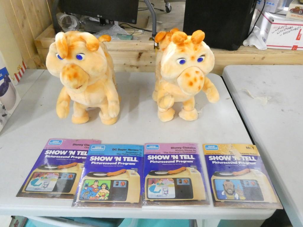 2 Teddy Ruxpin Grubby Animated Talking Plush Worms and Show N Tell Film Strips and Records (1 of 10)