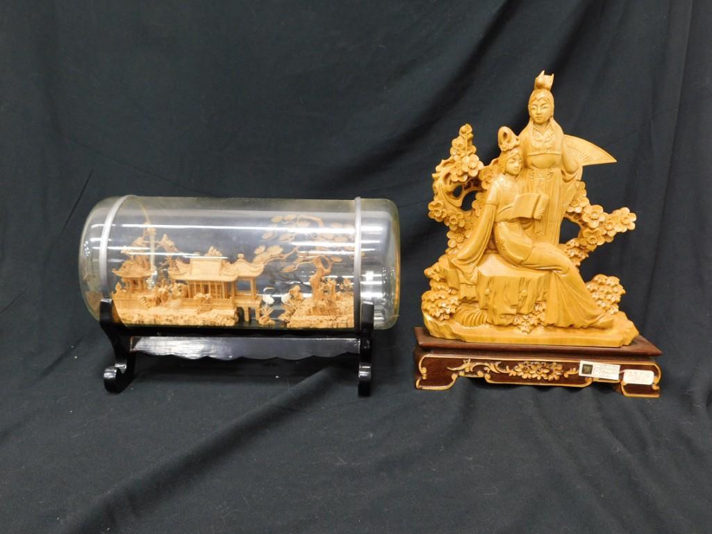 2 Intricately Carved Wood Asian Scenes (1 of 3)
