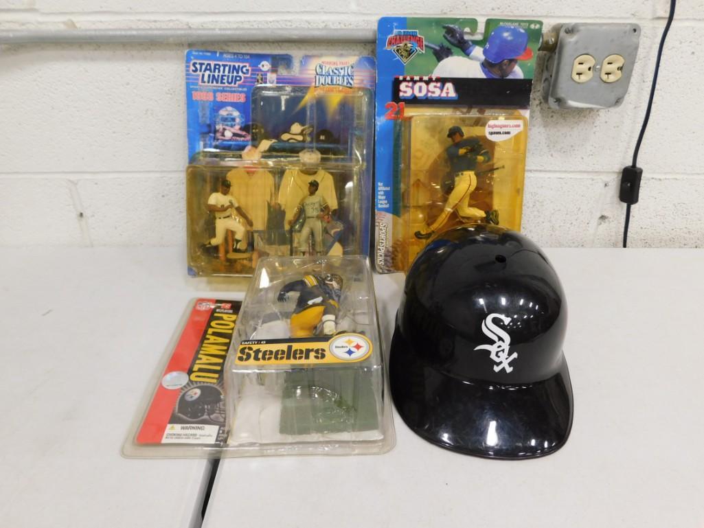 Sports Lot including Chicago White Sox Helmet, Starting Lineup Figurines -  Sosa, Polamalu, 1998 Wor (1 of 3)