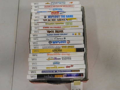 Lot of Nintendo Wii Video Games including Namco Museum: Lot of Nintendo Wii Video Games including Namco Museum, Disney Universe, Alvin and the Chipmunks, Wipeout the Game, Looney Tunes, Spongebob, Yogi Bear, Super Mario Galaxy, Twilight, etc.