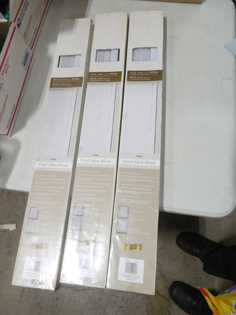 3 New In Package Vinyl Mini Blinds 31" X 61" Can Be Shortened To Any