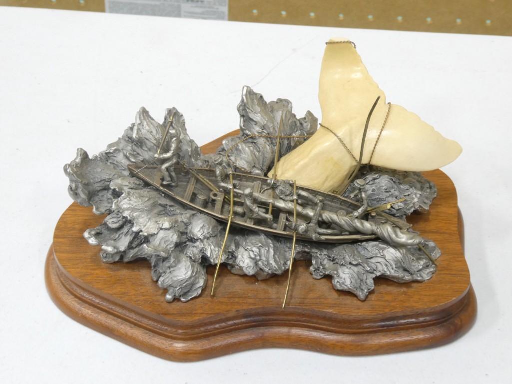 Chilmark Fine Pewter Moby Dick Pewter Statue or Sculpture on a Wood Base: Chilmark Fine Pewter Moby Dick Pewter Statue or Sculpture on a Wood Base 1985 Whale tale is not pewter. Limited Edition 1007/2500