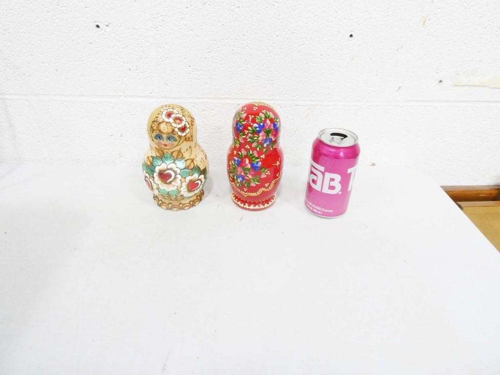 2 Sets of Nesting Dolls Hand Painted: 2 Sets of Nesting Dolls Hand Painted