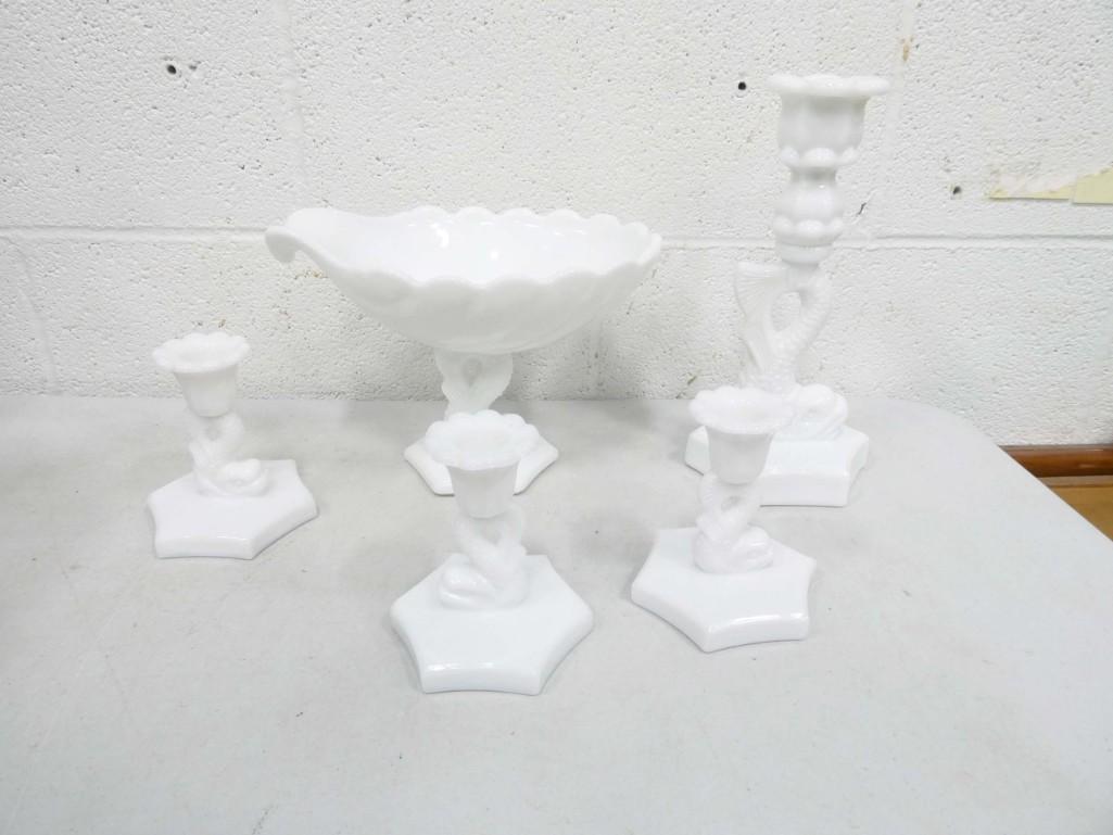 5 pc Westmoreland Glass Koi Fish incl Footed Bowl and 5 Candlestick Holders (1 of 7)