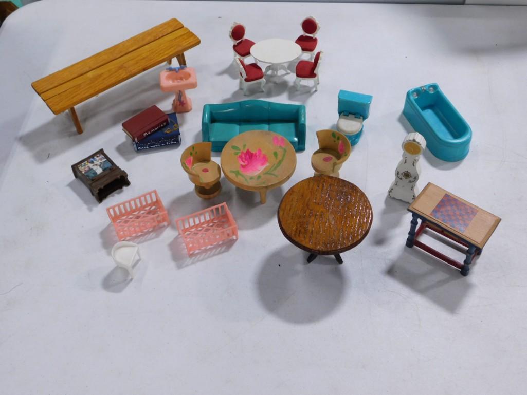 Lot of 21 Doll Furniture Items including Renewal Pink Sink Stencil (1 of 4)
