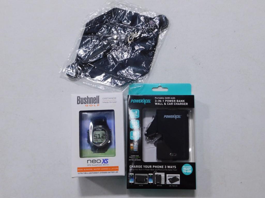Bushnell Golf Neo XS GPS Rangefinder Watch, PowerXcel Power bank, Wall and Car Charger, etc. (1 of 3)