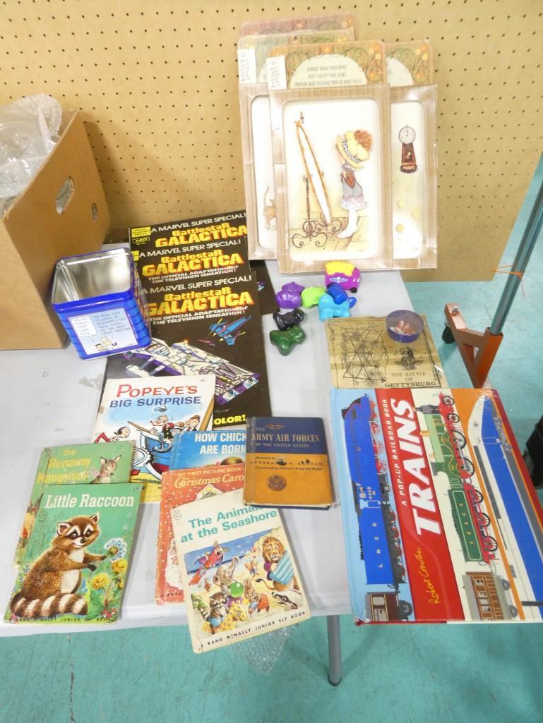 Misc Toy and Book Lot incl Marvel, Battlestar Galactica, Train Popup Book, Popeye Book, etc (1 of 9)