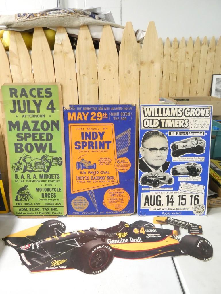 Lot of Vintage Car Racing Poster Advertisements and a MGD Race Car Cardboard Cutout (1 of 7)