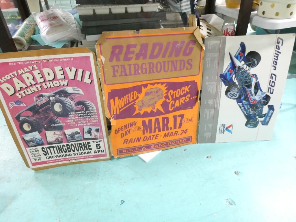 Vintage Car Racing Posters incl Valvoline, Reading Fairgrounds, Scott Mays Daredevil Stunt Show (1 of 5)