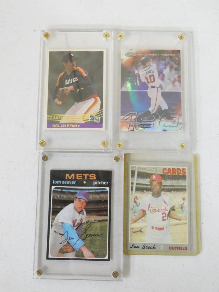 4 Baseball Cards incl Nolan Ryan, Chipper Jones, Tom Seaver, Lou Brock (1 of 2)