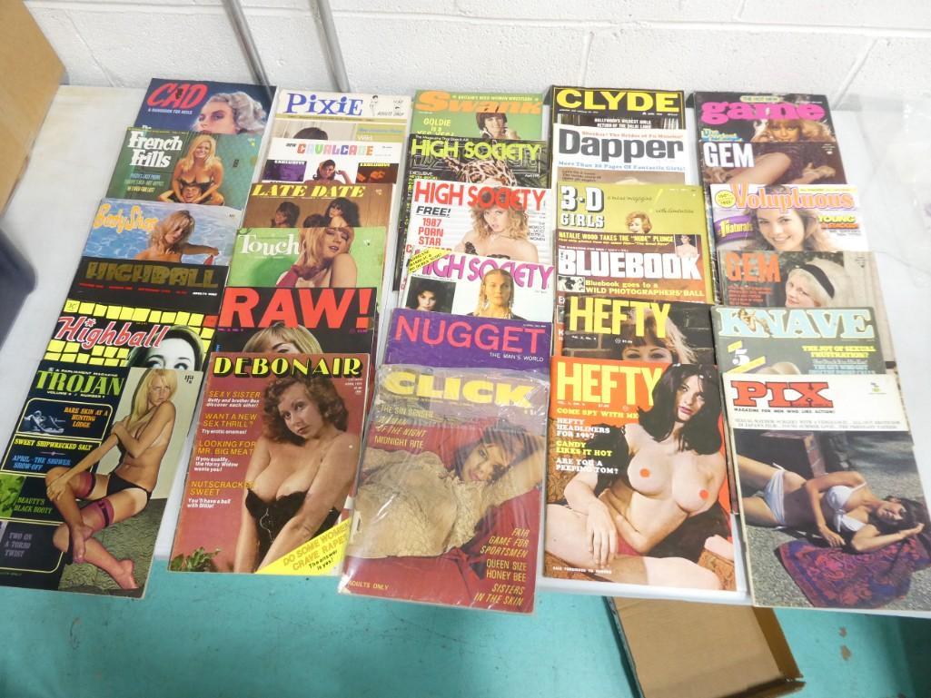 Large Lot of Adult Magazines including Raw!!, Debonair, Trojan, Highball, French Frills, Cad, Body (1 of 9)