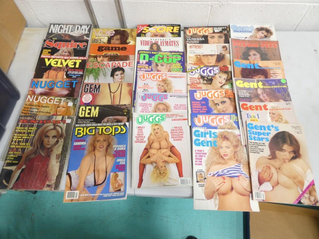 Large Lot of Adult Magazines including Night and Day, Squire, Velvet, Nugget: Large Lot of Adult Magazines including Night and Day, Squire, Velvet, Nugget, Knight, Vue, Game, Escapade, Gem, Big Tops, Juggs, D-Cup, Score, Buxom Pets, etc.