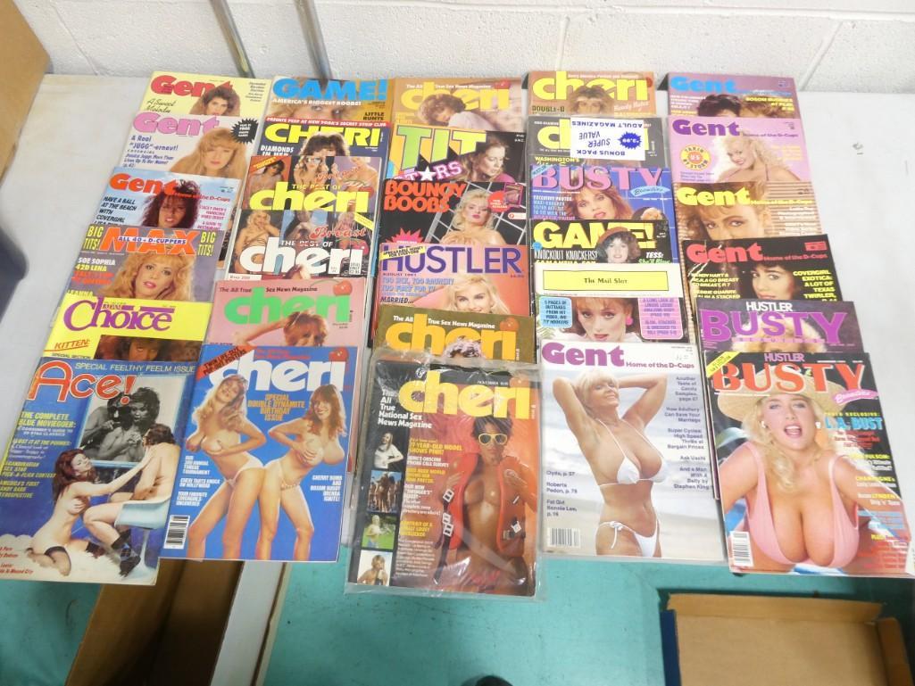 Large Lot of Adult Magazines including Gent, Max, Choice, Ace!, Chari, Game, Hustler, Bouncy Boobs, (1 of 8)