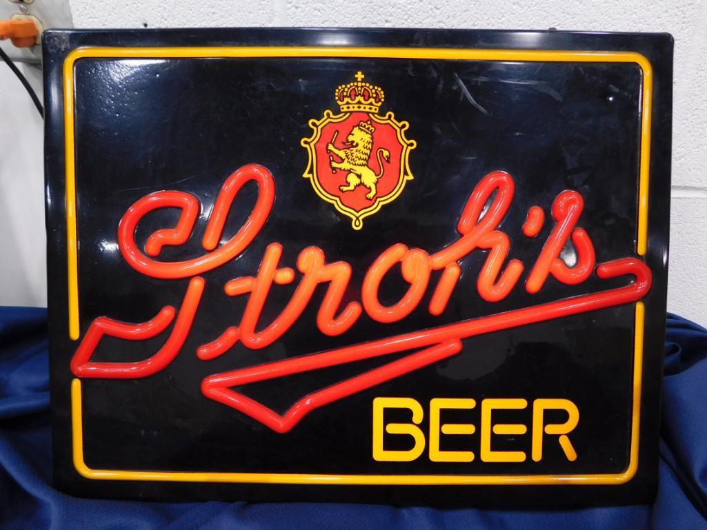 Vintage Stroh's Beer Sign Lighted Works 21.5" x 15.5" x 5.5" (1 of 6)